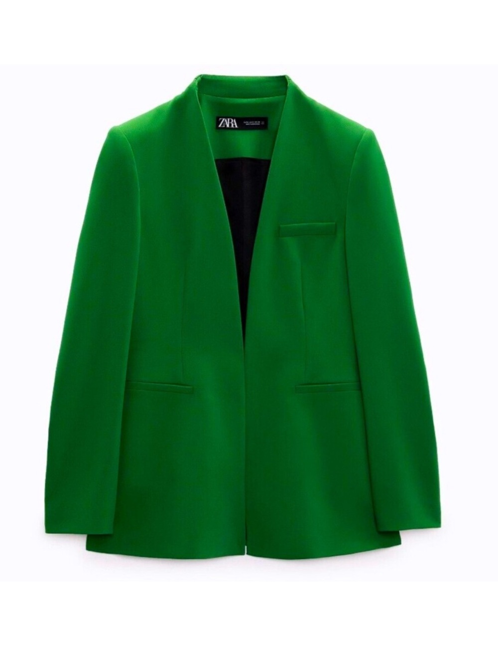 Zara Emerald Green Collarless Open-Front Blazer